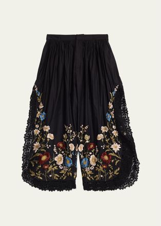 Sea New York Floral Embroidered Cotton & Lace Wide-Leg Culotte Pants