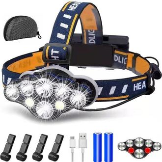 OEM Linterna Frontal Led Recargable De 18000 L&uacute;menes - Resistente Al Agua Ipx4 - &Aacute;ngulo Ajustable De 90&deg; - 8 Modos De Iluminaci&oacute;n Para Acampar Y Correr - 