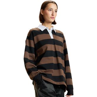 Cynthia Rowley Striped Cotton Rugby Shirt in Black at Nordstrom, Size X-Small
