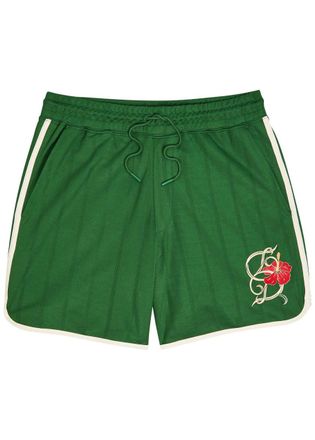 Dr&ocirc;le de Monsieur DR&Ocirc;LE DE Monsieur Hibiscus Embroidered Jersey Shorts - Dark Green - XL
