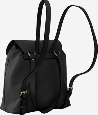 Pinko Womens Leather Backpack With Pinko Lettering Black Backpacks