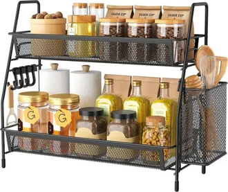 OEM Estante Para Especias De Acero Inoxidable, 2 Niveles, Para Encimera De Cocina, Soporte Met&aacute;lico Para Oficina, Estaci&oacute;n De Caf&eacute;, Almacenamiento De Acce