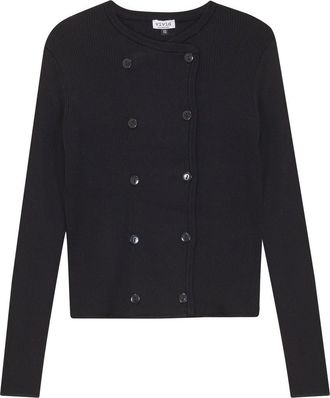 Vivid Double Breasted Button Front Cropped Knit Cardigan in Black at Nordstrom, Size Medium