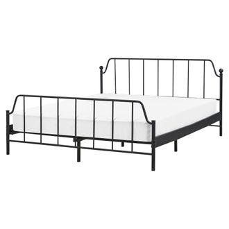 Beliani Cama Con Somier Minimalista Moderno Listones De Madera De &Aacute;lamo Metal Negro 160 X 200 Cm Mauressac