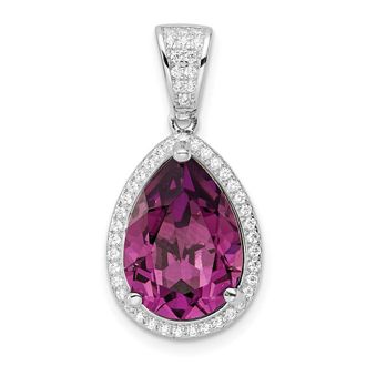 Diamond2Deal Sterling Silver Rhodium-plated Cubic Zirconia & Dk Purple Crystal Pendant