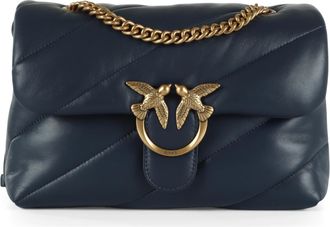 Pinko Love Big Puff Quilted Leather Shoulder Bag, Indigo Blue, 28 x 18 x 11 cm
