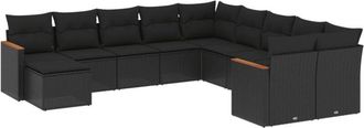 vidaXL Set De Sof&aacute;s De Jard&iacute;n 11 Pzas Y Cojines Rat&aacute;n Sint&eacute;tico Negro Vidaxl
