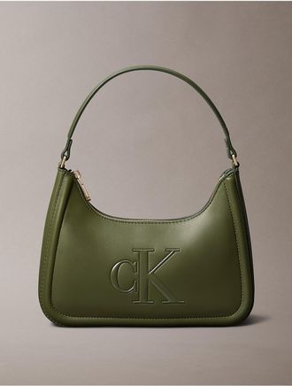 Calvin Klein Womens Embossed Monogram Shoulder Bag - Green