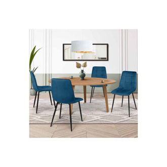IDMarket Lote De 4 Sillas De Comedor Mila De Terciopelo Azul