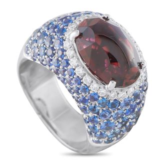 Luxury Bazaar 18K White Gold 0.40ct Diamond, Sapphire, and Tourmaline Ring MF05-070226