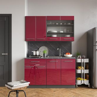 Vicco Cocina Para Solteros Fame-line, Burdeos Brillo Intenso/antracita, 140 Cm, Et Antracita