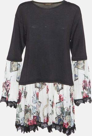 Roberto Cavalli Black Knit And Plisse Silk Mini Dress