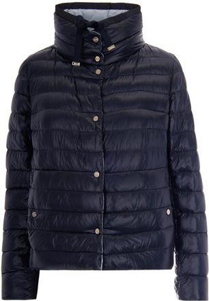 Herno Blue Solid Mock Collar Reversible Jackets