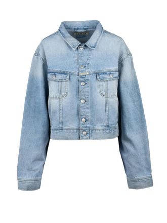 Replay Cropped Light Wash Denim Jacket with Classic Button Closure