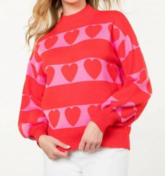 THML Clothing Womens Heart Knit Sweater In Cherry Red