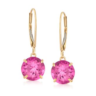 Ross-Simons Pink Topaz Drop Earrings in 14kt Yellow Gold