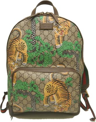 Gucci Beige Green Yellow Gg Supreme Backpack (Pre-Owned)