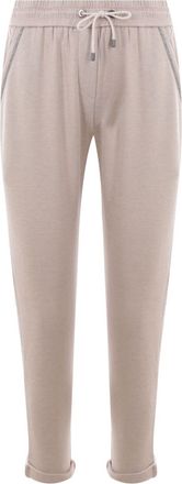 Brunello Cucinelli monili-embellished drawstring sweatpants - women - Silk/Polyamide/Cotton - S - Neutrals