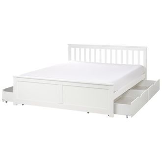 Beliani Cama Con Somier De Madera De Pino Mdf Minimalista Con Almacenaje 4 Cajones 160 X 200 Cm Blanco Olendon