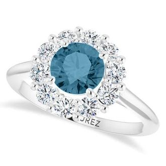 Allurez Round Lab Aquamarine & Diamond Halo Ring 14K in 1.25Ct/white Gold at Nordstrom