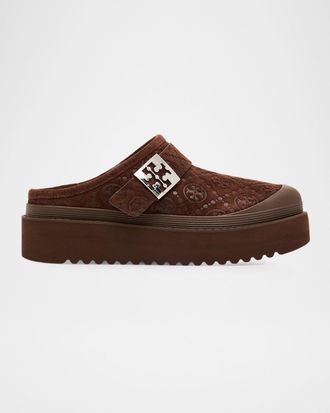 Tory Burch Mellow Shearling Platform T Monogram Mules