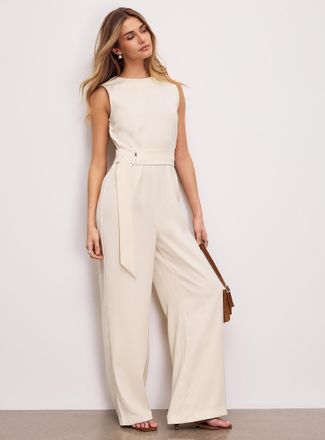 Icone Womens Flowy belted sleeveless jumpsuit