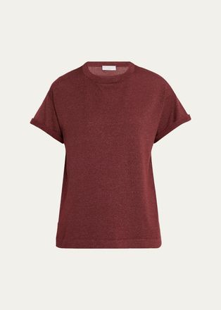 Brunello Cucinelli Shimmering Cashmere Short-Sleeve Crewneck Sweater