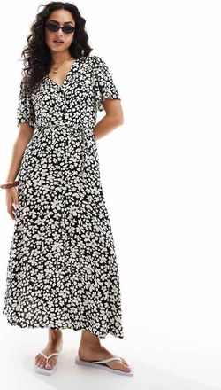 Vero Moda button down maxi dress in black and white floral print