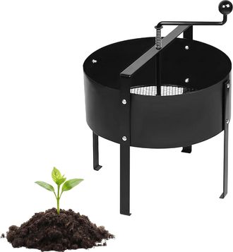 Relaxdays Tamiz De Jard&iacute;n Relaxdays, Con Manivela, &Oslash; 40 Cm, Tierra, Piedras, Arena, Acero, De Pie, Malla Fina Para Compost, Negro