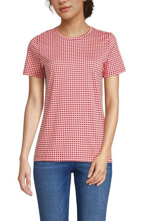 Lands End Supima Cotton Crew Neck T-Shirt in Classic Cherry Gingham at Nordstrom, Size Large