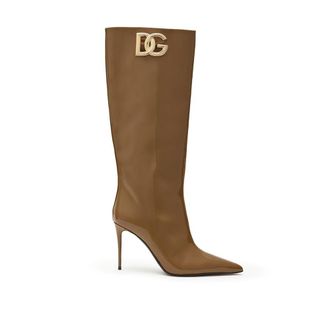 Dolce & Gabbana Brown Leather High Heel Womens Boots