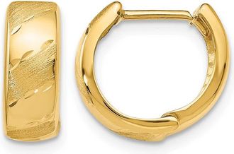 Diamond2Deal 14K Yellow Gold Polished and Satin Hinged Hoop Earrings
