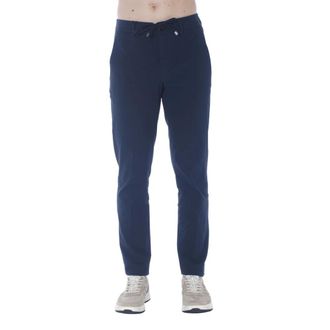 Berwick 1707 Slim-fit Trousers, male, Blue, Size: 2XL Pantalone flat front con coulisse e cintura elastica in seersucker di cotone