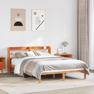 vidaXL Vidaxl - Estructura Cama Con Cabecero Madera Pino Marr&oacute;n Cera 120x190 Cm