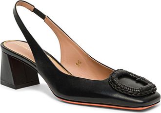 Santoni Leather Mid-Heel Slingback in Black at Nordstrom, Size 10.5