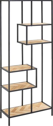 MID.YOU Mid.you Regal, Naturfarben, Schwarz, Kieferfarben, Holz, Metall, Holzwerkstoff, Tanne,Tanne, furniert, 5 F&auml;cher, 70x171x30 cm, Wohnzimmer, Regale, B&uuml;c