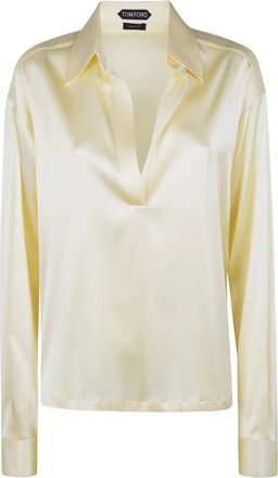 Tom Ford Overhemden, Dames, Geel, S, Satijn, Stretch Zijde Satijnen Polo