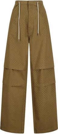 Darkpark Daisy Crystal Studded Satin Pants - Dames - Wijde Broeken - Groen - XS - Satijn - Broeken