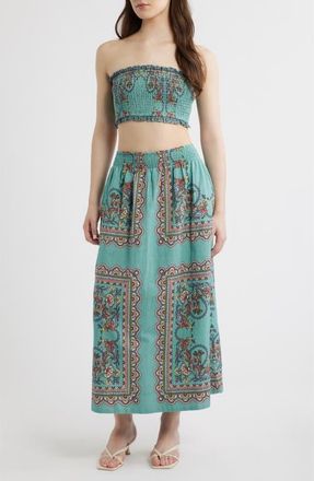 Cleobella Scarf Print Cotton & Linen Tube Top & Maxi Skirt Set in Bleura Print at Nordstrom, Size X-Small