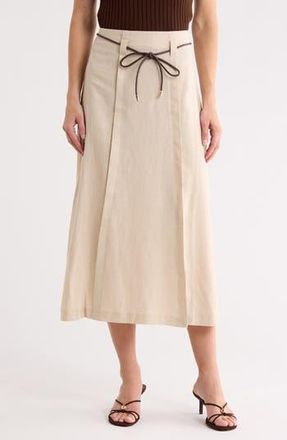 Elie Tahari Linen Blend Belted Midi Skirt in Flax at Nordstrom Rack, Size 10