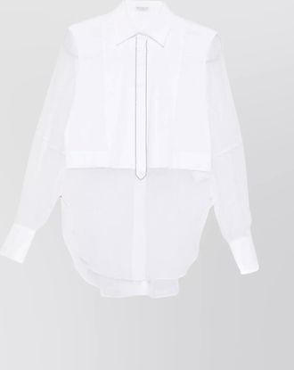 Brunello Cucinelli longline top with sheer sleeves and curved hem