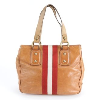 Bally Brown Red Color Leather Handbag Tote Bag (Pre-Owned)