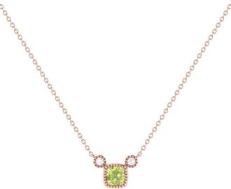 LuvMyJewelry Cushion Cut Peridot & Diamond Birthstone Necklace in 14K Gold in Rose Gold at Nordstrom