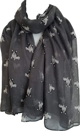 GlamLondon Little Bulldog Print Scarf Long Size French Dogs Animal Printed Ladies Wrap (C18 - Grey)