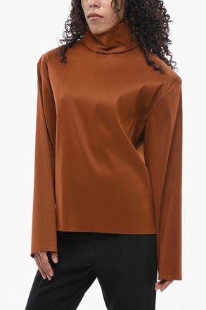 Saint Laurent Blusa in Misto Seta Svasata a Collo Alto Saint Laurent