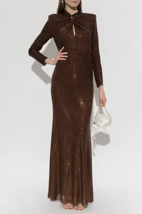 Self Portrait Dress With Shimmering Sequins, Womens, Brown