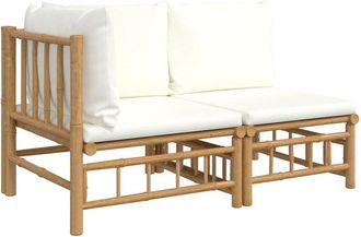 vidaXL Set De Muebles De Jard&iacute;n 2 Piezas Bamb&uacute; Y Cojines Blanco Crema Vidaxl