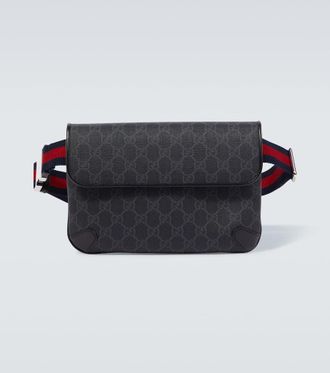 Gucci Ri&ntilde;onera de lona GG con piel y Web