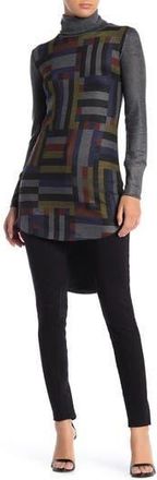 Go Couture Turtleneck High-Low Tunic Sweater in Charcoal Colorful Geo at Nordstrom Rack, Size Medium