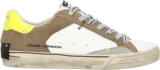 Crime London White Distressed Yellow Detail Leather Sneakers